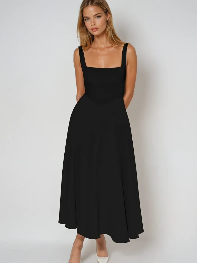 Mouwloze Midi Jurk met Vierkante Hals en A-lijn – Elegant & Vrouwelijk – Jacqueline