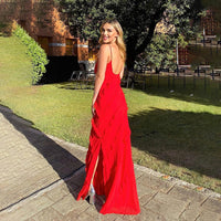 Sheath Jurk met Spaghettibandjes, Zijsplit en Ruches – Elegant & Feestelijk – Janneke