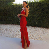 Sheath Jurk met Spaghettibandjes, Zijsplit en Ruches – Elegant & Feestelijk – Janneke