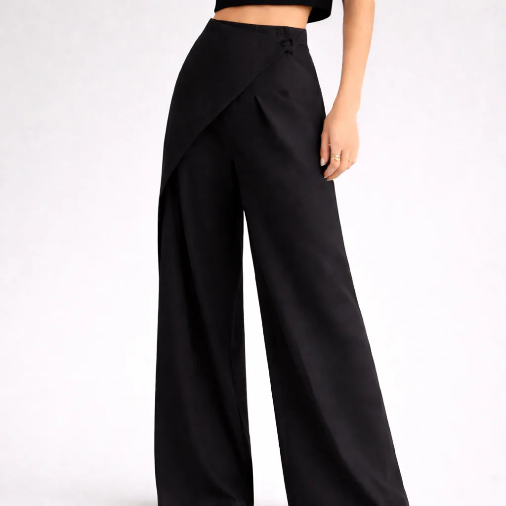 Wide-Fit Pantalon met Asymmetrische Snit en Strikdetail – Elegant & Eigentijds – Janne