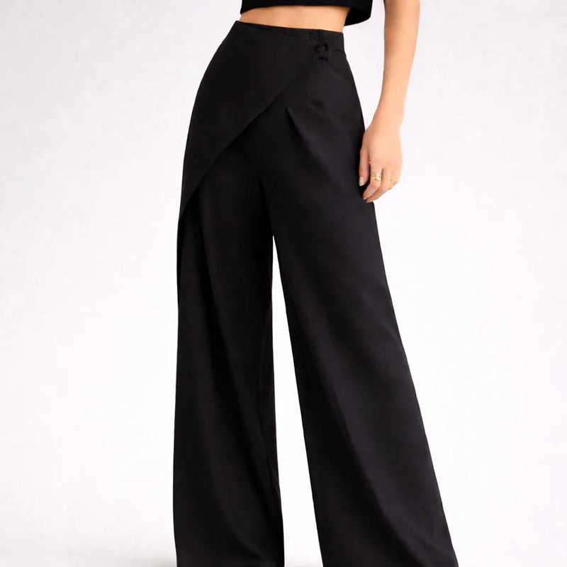 Wide-Fit Pantalon met Asymmetrische Snit en Strikdetail – Elegant & Eigentijds – Janne
