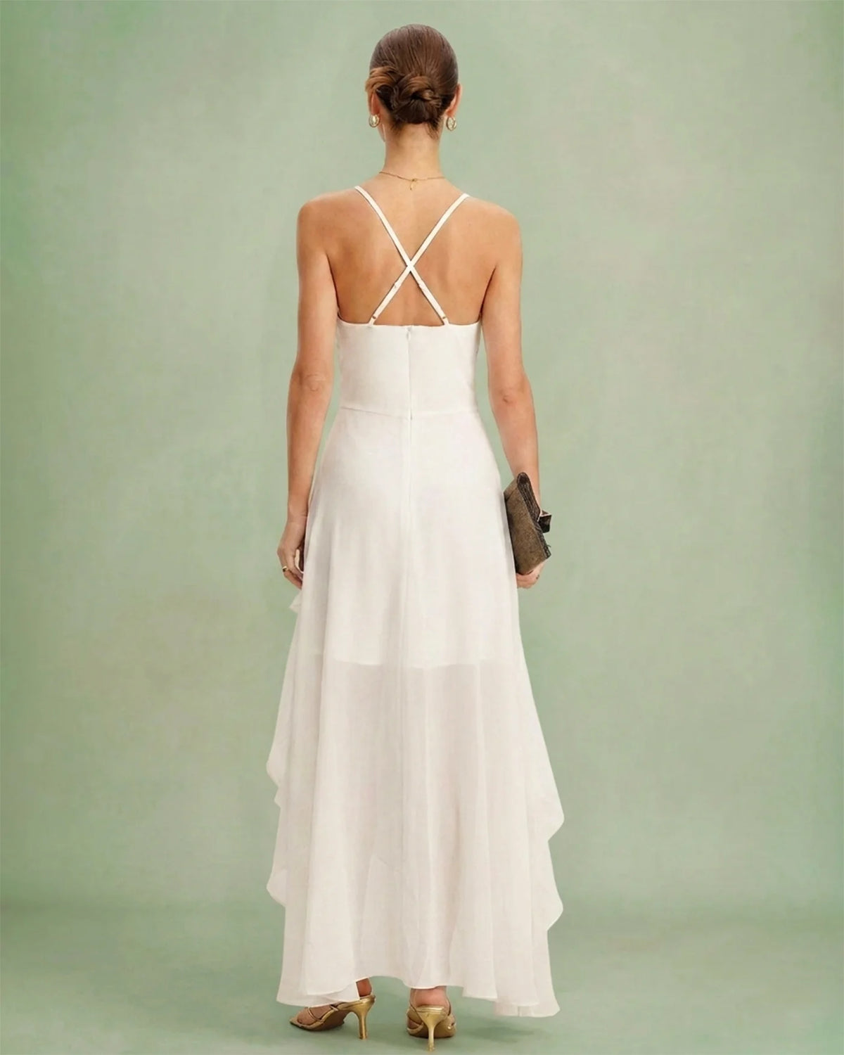 Maxi Slip-Jurk met Gekruiste Rug en Chiffon Look – Elegant & Zomers – Jolien