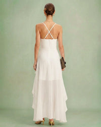 Maxi Slip-Jurk met Gekruiste Rug en Chiffon Look – Elegant & Zomers – Jolien