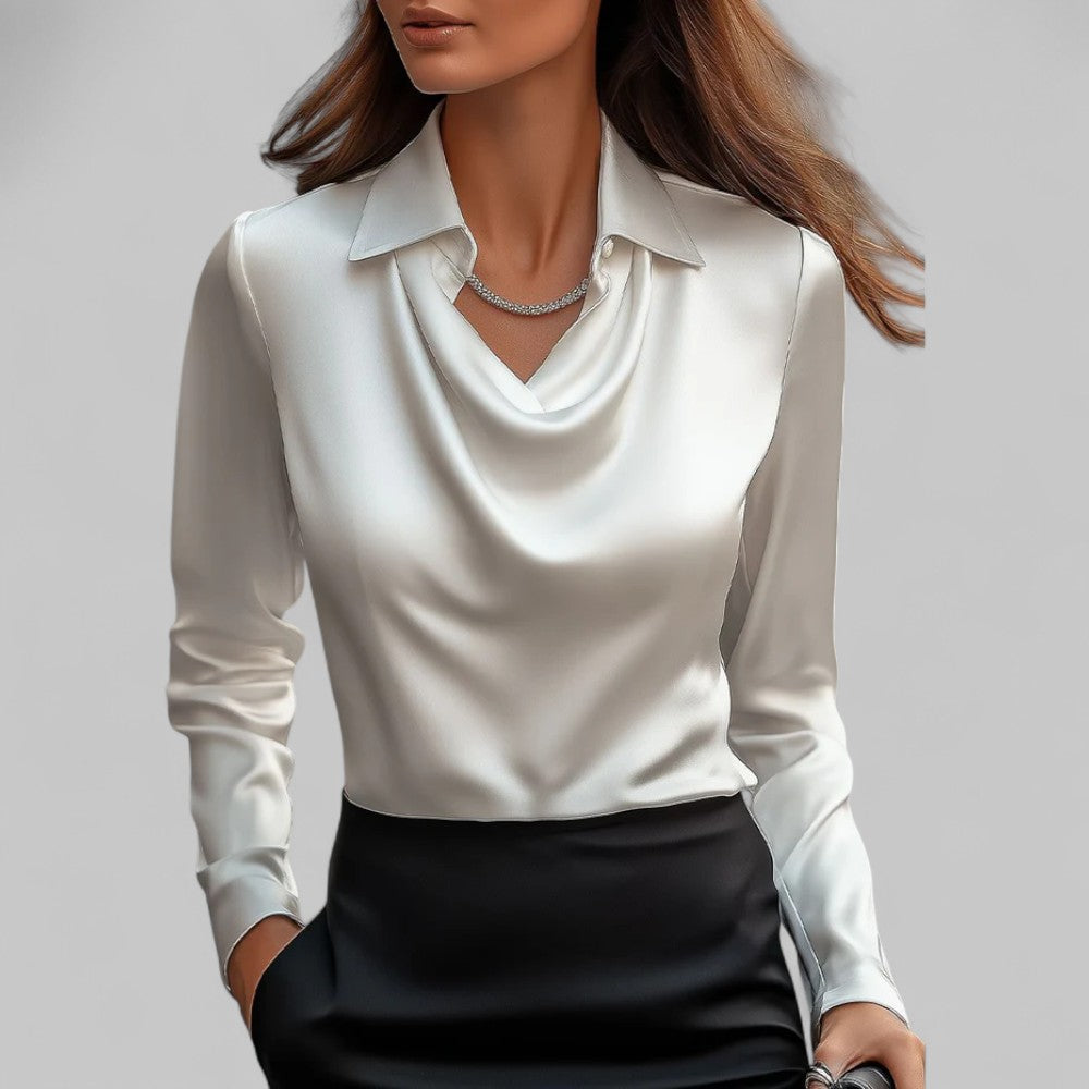 Dames Satijnen Blouse met Zachtvallende Pasvorm – Elegant & Tijdloos – Elvaréssa
