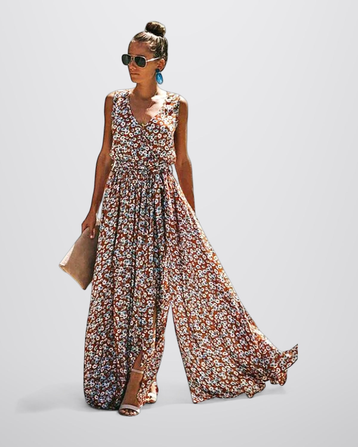 Lange boho jurk met vrouwelijke snit chic tijdloos mathilde
