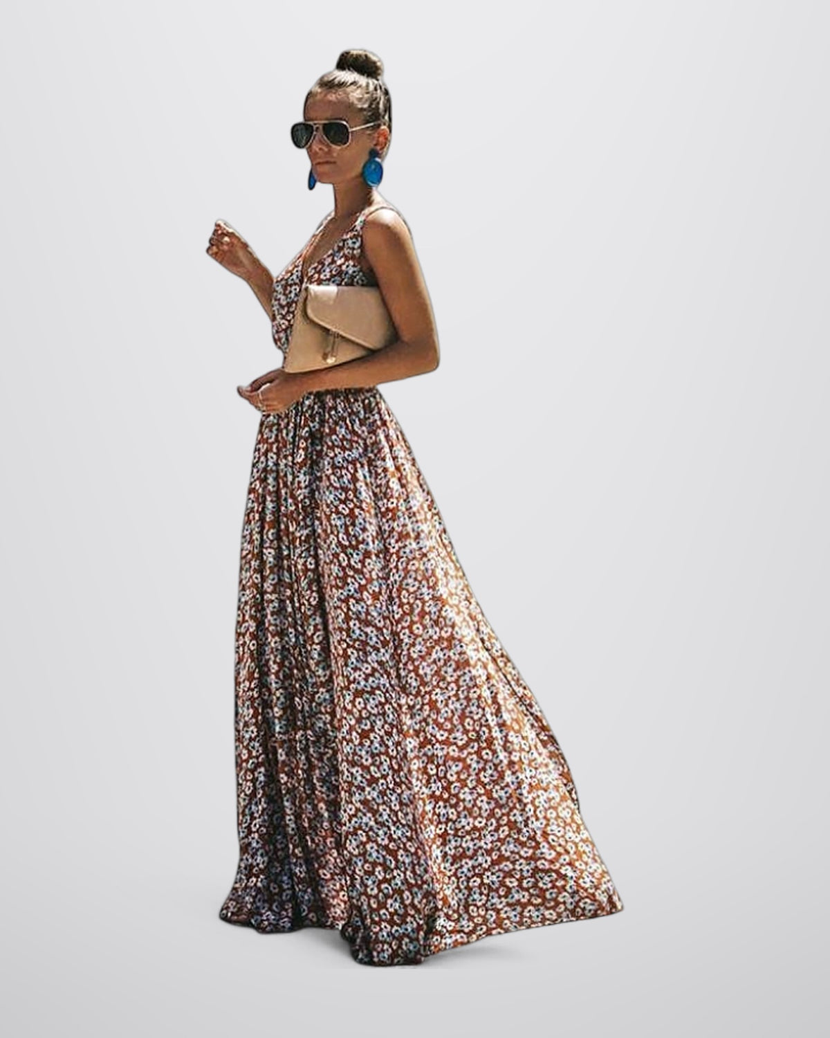 Lange boho jurk met vrouwelijke snit chic tijdloos mathilde