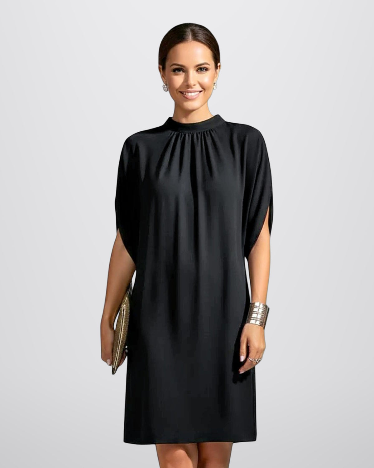 Zwarte mini jurk dames col split mouwen