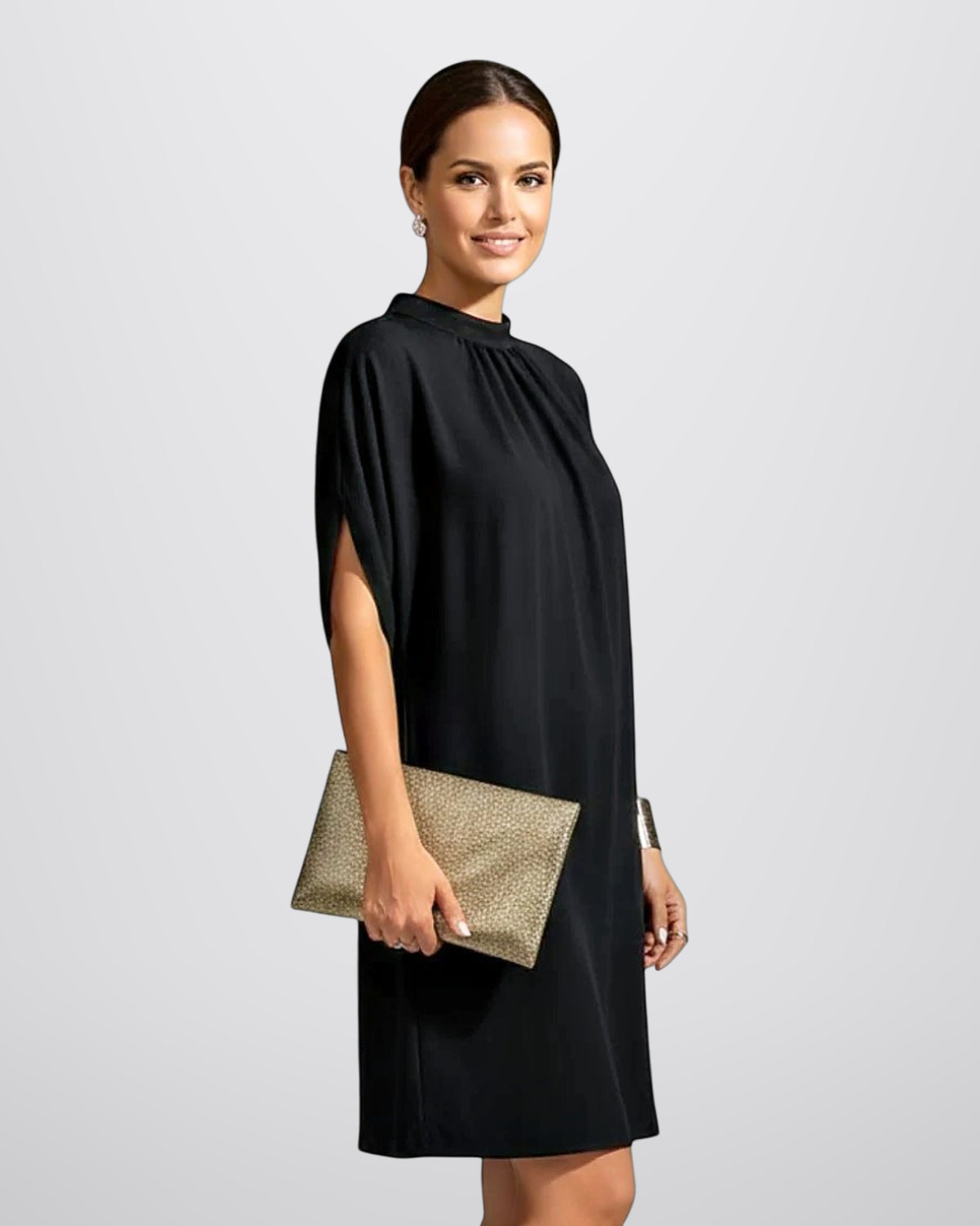 Zwarte mini jurk dames col split mouwen