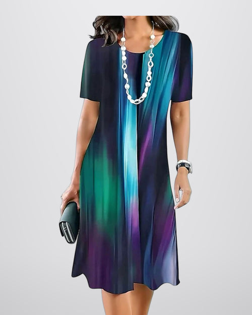 Abstracte print midi jurk dames korte mouwen