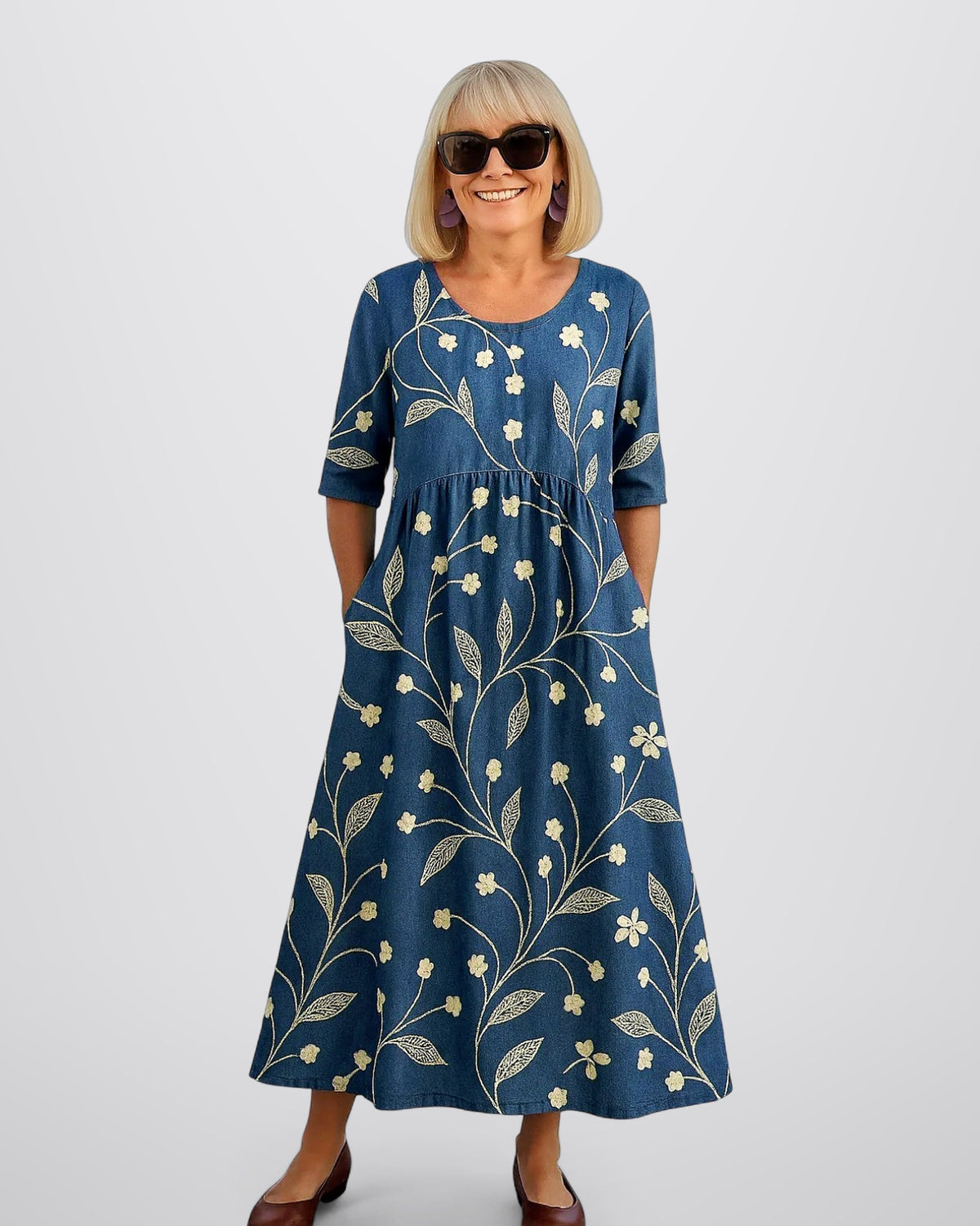 Ontspannen midi jurk met lange mouwen moeiteloos elegant com