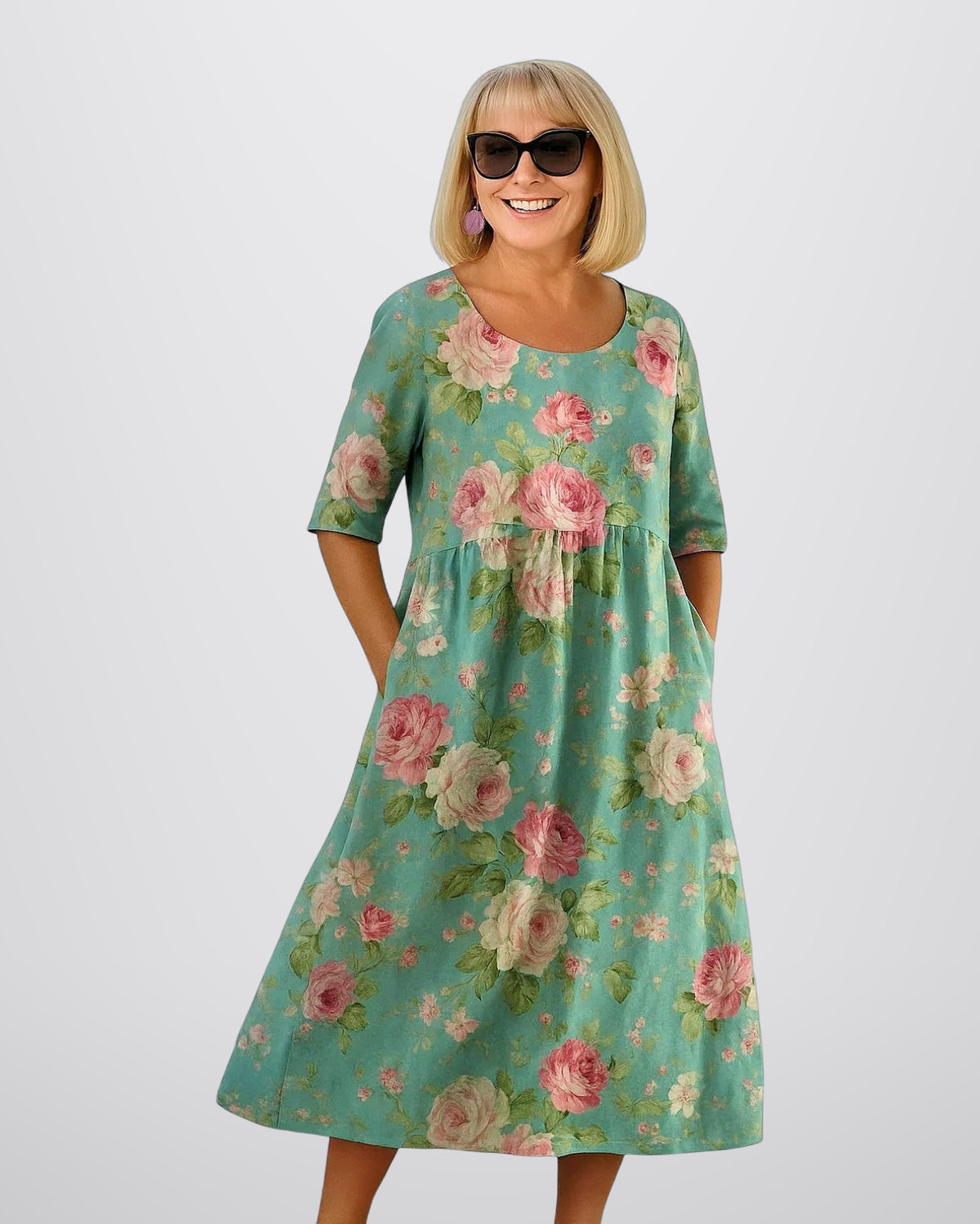 Ontspannen midi jurk met lange mouwen moeiteloos elegant com