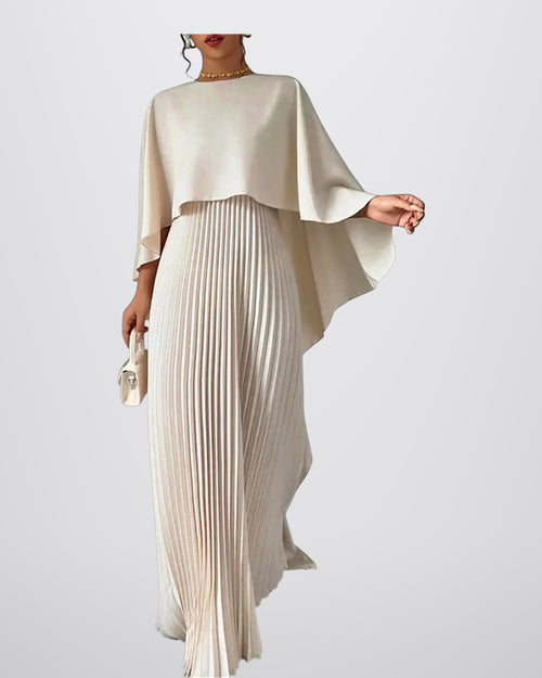Amelia dames maxi jurk cape model met geplooide overlay