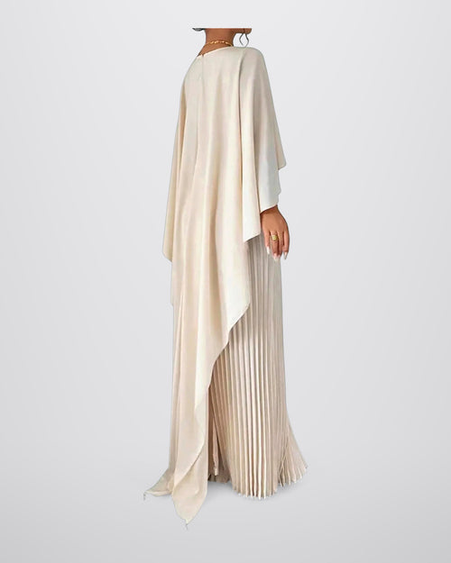 Amelia dames maxi jurk cape model met geplooide overlay
