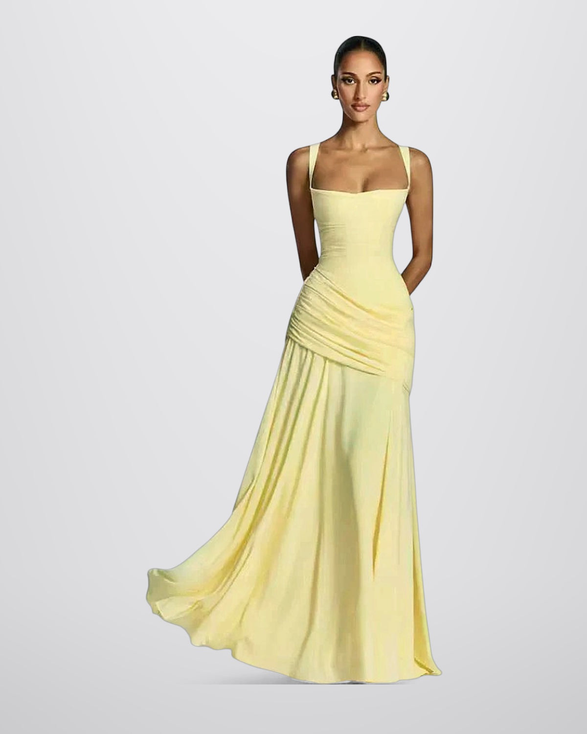 Maxi jurk met sweetheart halslijn en asymmetrische plooi ele