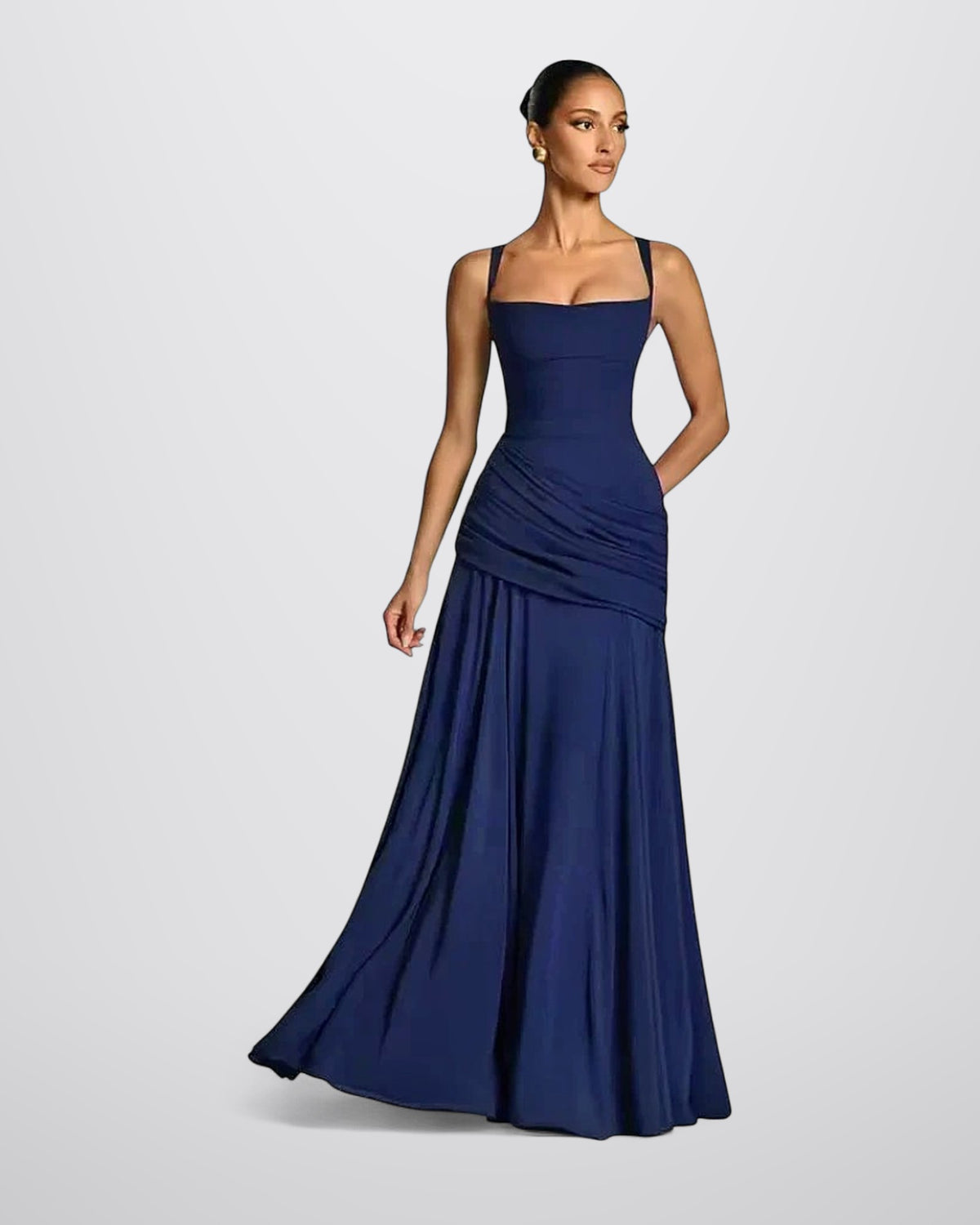 Maxi jurk met sweetheart halslijn en asymmetrische plooi ele