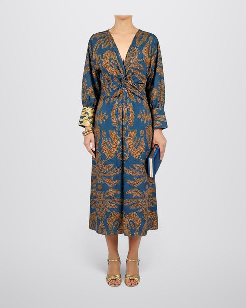 A lijn maxi jurk met botanische print en diepe v hals elegan