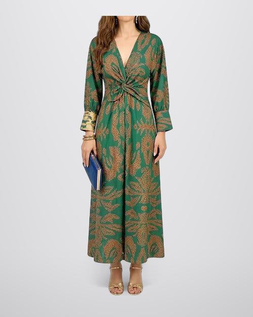 A lijn maxi jurk met botanische print en diepe v hals elegan