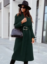 Donkergroene trenchcoat dames met ceintuur en gesp