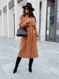 Khaki klassieke dames trenchcoat met V-halslijn