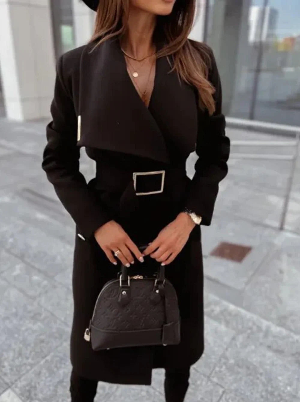 Zwarte klassieke trenchcoat dames met ceintuur