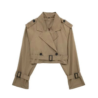 Bruine korte dames trenchcoat met schouderpassanten