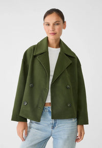 Groene korte jas voor dames met brede revers