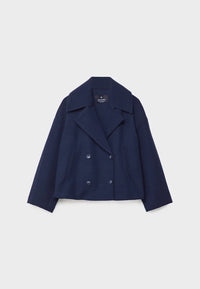 Korte marineblauwe jas met reverskraag en knopen