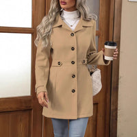 Khaki korte trenchcoat dames met knopenrij en gespdetail in de taille