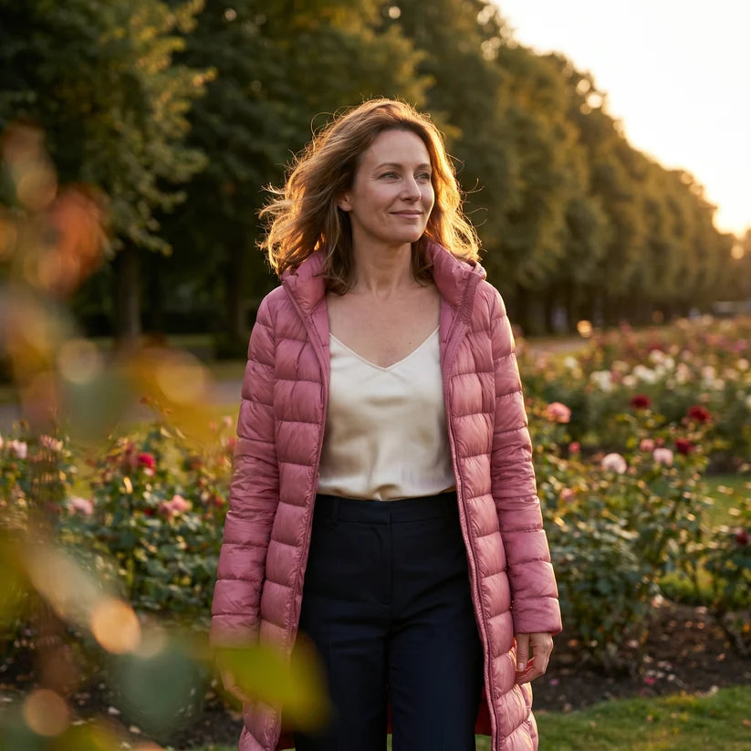 Roze winterjas voor dames met rits over de volle lengte