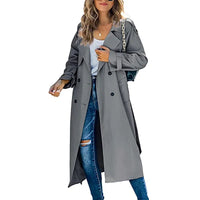 Grijze lange dames trenchcoat met brede revers