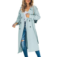 Lichtblauwe lange trenchcoat dames voor het najaar