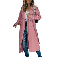 Roze lange dames trenchcoat met ceintuur en knopen