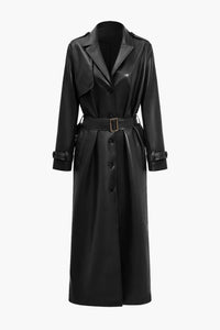 Zwarte leren trenchcoat dames met ceintuur en knoopsluiting