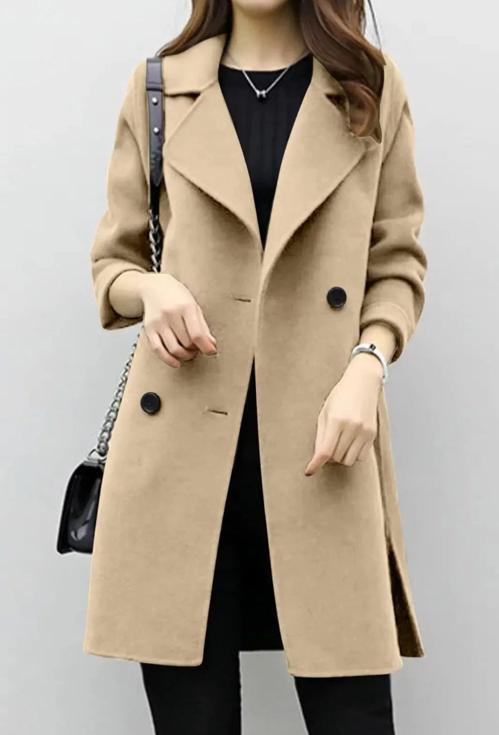 Beige lange trenchcoat dames voor het najaar