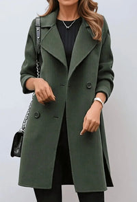 Legergroene lange dames trenchcoat met knoopsluiting
