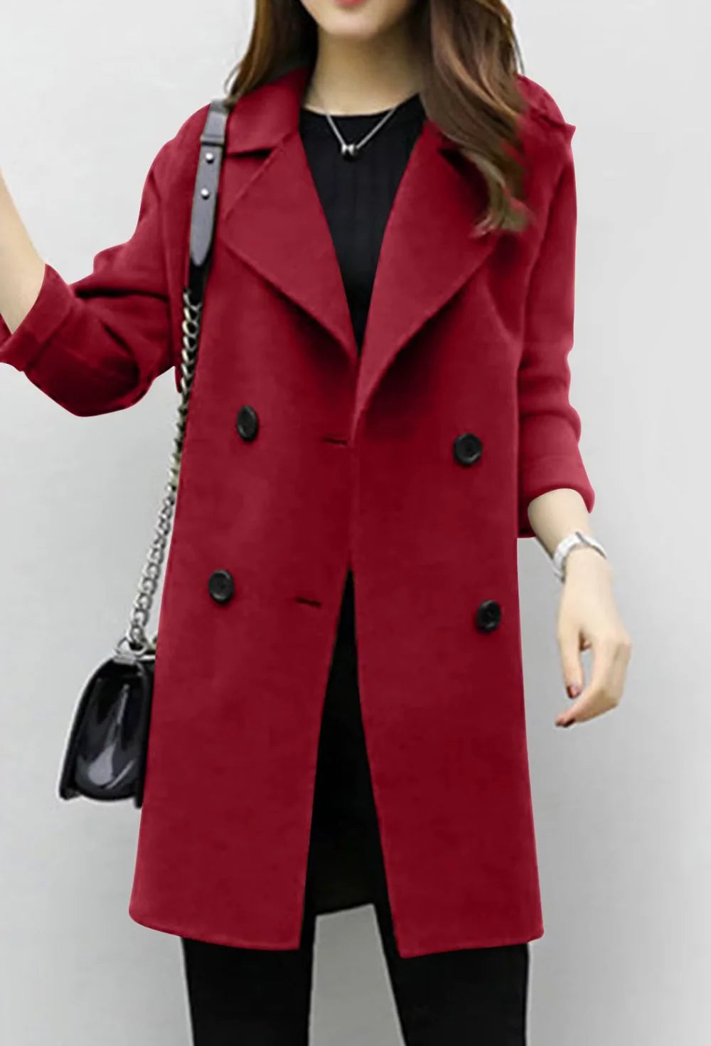 Rode lange dames trenchcoat met brede revers