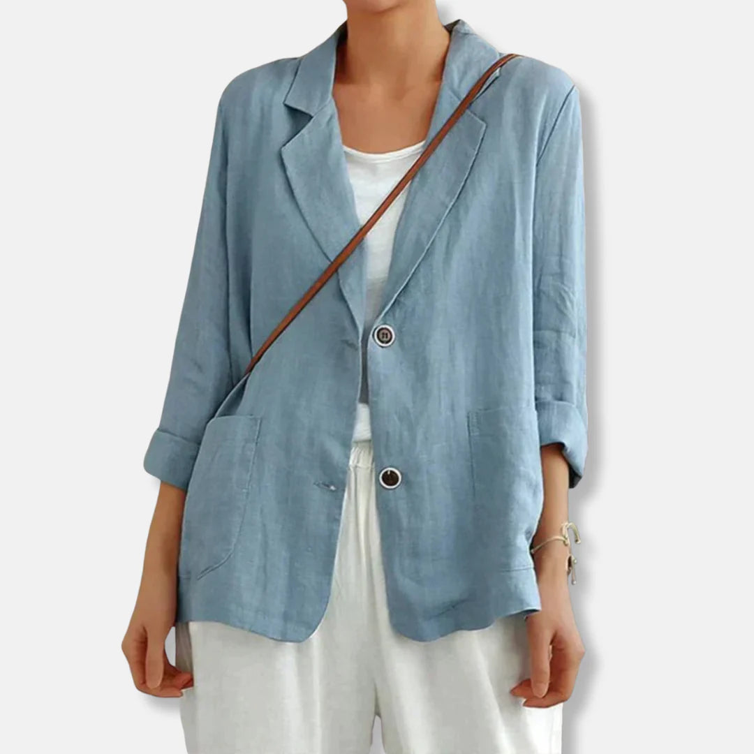 Ongestructureerde Blazer met Linnenlook en Opgestikte Zakken – Verfijnd & Zomers – Linaëlle