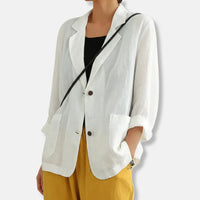 Ongestructureerde Blazer met Linnenlook en Opgestikte Zakken – Verfijnd & Zomers – Linaëlle