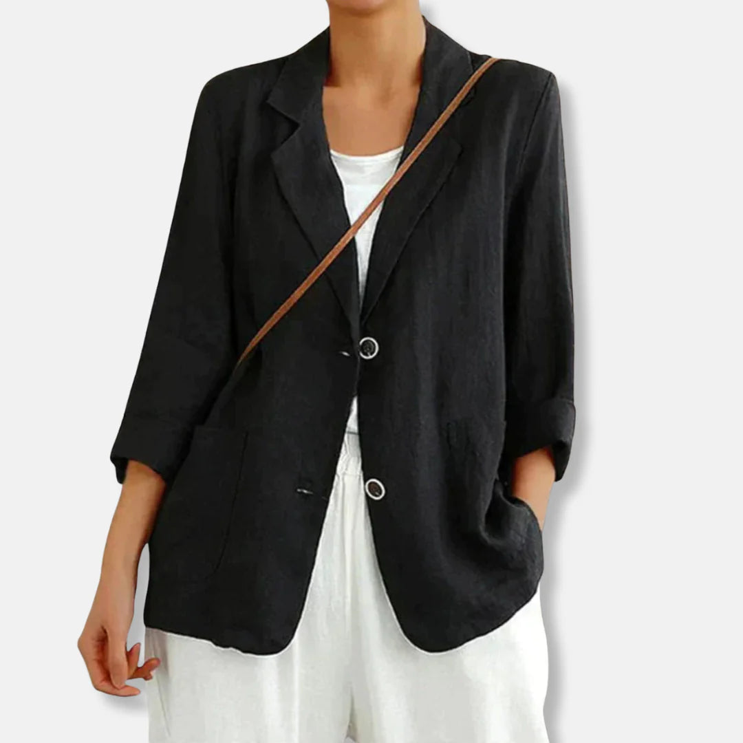 Ongestructureerde Blazer met Linnenlook en Opgestikte Zakken – Verfijnd & Zomers – Linaëlle