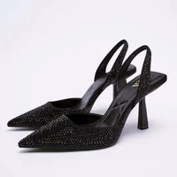 Zwarte Slingback Pumps met Glittersteentjes en Puntneus – Glamoureus & Elegant – Lena