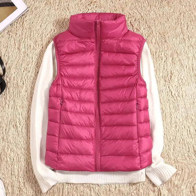 Lichtgewicht getailleerde dames bodywarmer in rozerood