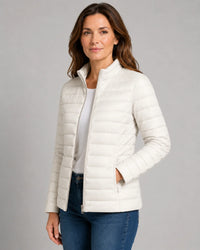 Witte lichtgewicht dames puffer jas met ritssluiting