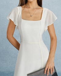 Maxi Jurk met Vierkante Hals, Split en Chiffon Look – Elegant & Zomers – Lijsbeth