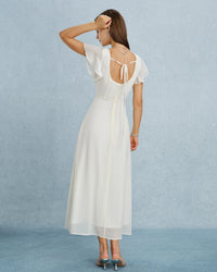 Maxi Jurk met Vierkante Hals, Split en Chiffon Look – Elegant & Zomers – Lijsbeth