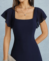 Maxi Jurk met Vierkante Hals, Split en Chiffon Look – Elegant & Zomers – Lijsbeth