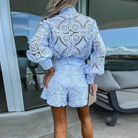 Tweedelige Kanten Set met Top en Hoge Taille Short – Elegant & Vrouwelijk – Lilianne
