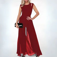 Jumpsuit met Hoge Taille, Ronde Hals en Chiffon Overlay – Elegant & Veelzijdig – Maëlinne