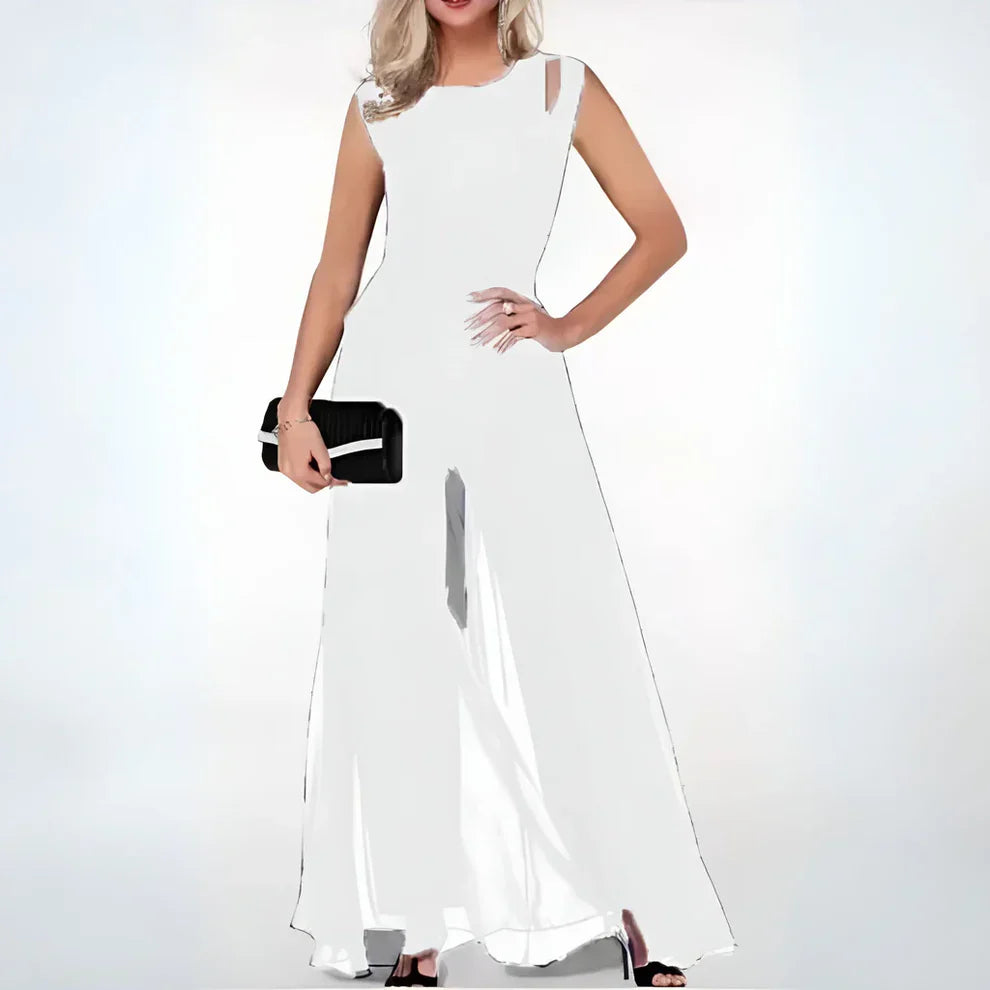 Jumpsuit met Hoge Taille, Ronde Hals en Chiffon Overlay – Elegant & Veelzijdig – Maëlinne