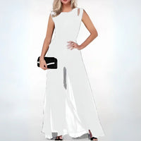 Jumpsuit met Hoge Taille, Ronde Hals en Chiffon Overlay – Elegant & Veelzijdig – Maëlinne