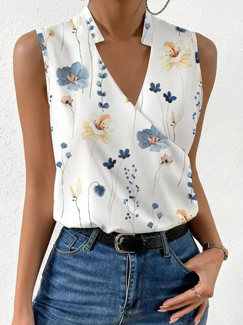 Mouwloze Zomerse Top met Overslag V-hals en Soepele Pasvorm – Elegant & Veelzijdig – Lisandre